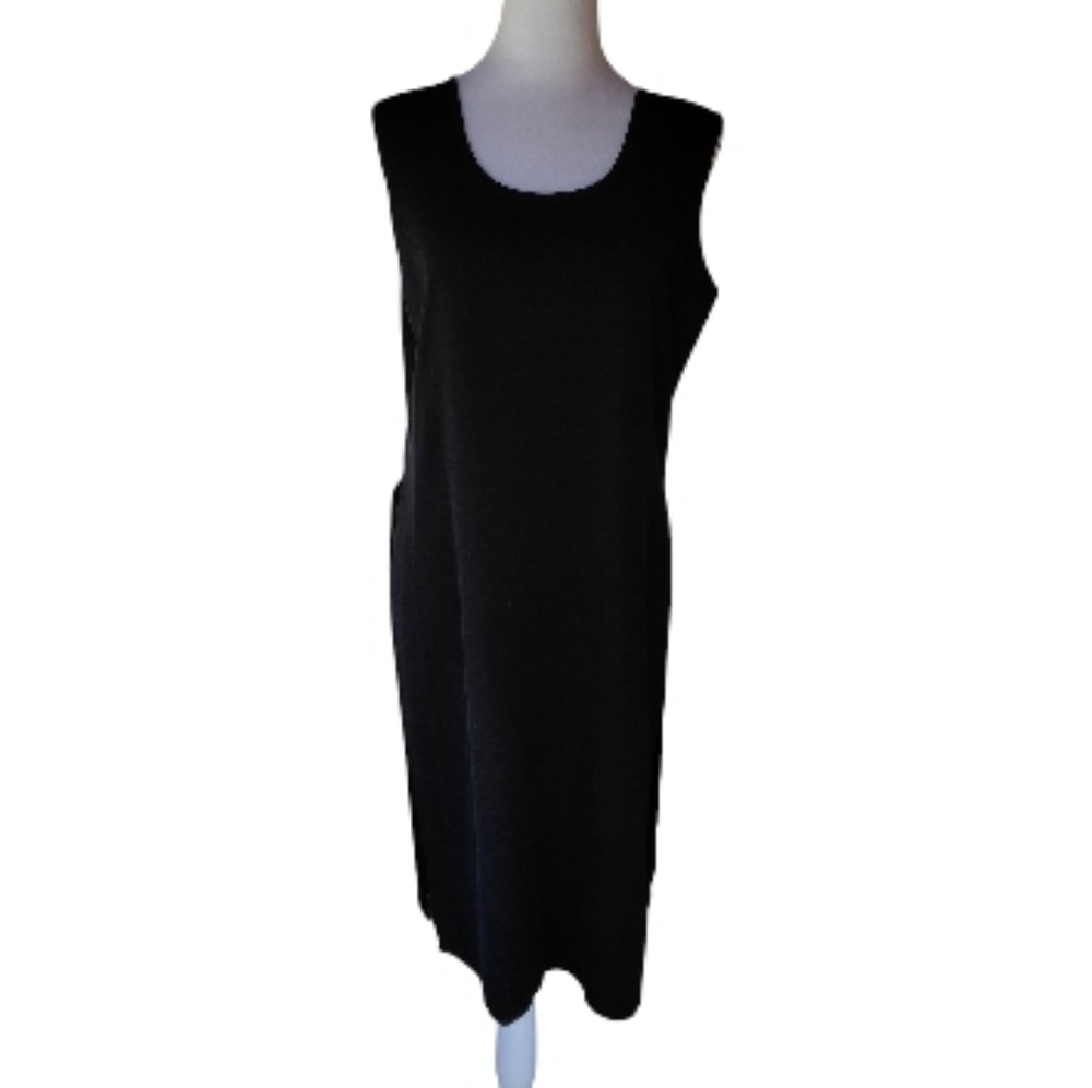 Ming Wang Black Sleeveless Knit Midi Length Dress High Side Vents Size Medium